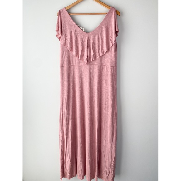 Soft‎ Surroundings Womens Rosanna Maxi Dress XL Rose Pink Sleeveless Ruffle Soft - Picture 6 of 11